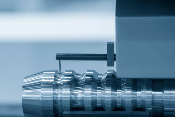 The close up scene surface roughness tester with the metal shaft parts. The roughness measement concept.